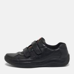 مملوكة مسبقًا Prada Sport Size 44 Black Leather Velcro Low Top Sneakers