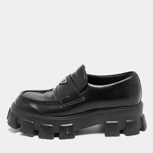 Pre Owned Prada Monolith Chunky Size 42 Black Leather Loafers