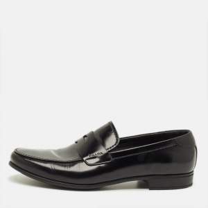 Pre Owned Prada Size 43.5 Black Leather Penny Loafers