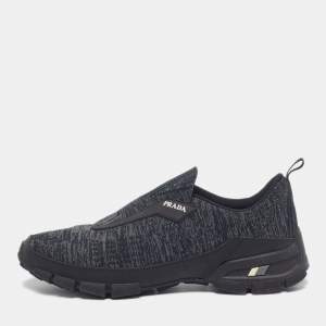 Pre Owned Prada Crossection Size 42 Black Knit Fabric and Rubber Slip On Sneakers