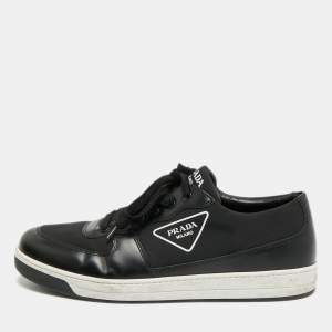 Pre Owned Prada Size 45 Black Canvas and Leather Low Top Sneakers