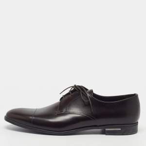Pre Owned Prada Size 44 Brown Leather Classic Lace Up Derby