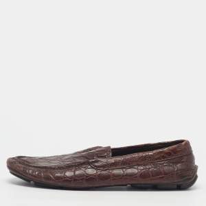 Pre Owned Prada Size 44.5 Brown Alligator Leather Smoking Slippers