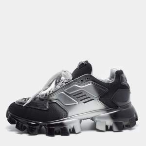 Pre Owned Prada Cloudbust Thunder Size 42 Black/Silver Fabric and Leather Sneakers