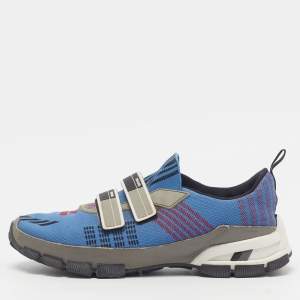 Pre Owned Prada Cross Action Size 41.5 Tricolor Knit Fabric Low Top Sneakers