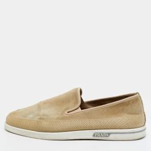Pre Owned Prada Saint Tropez Size 42 Grey Suede Slip On Sneakers