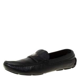 Prada Black Leather Slip On Loafers Size 42.5