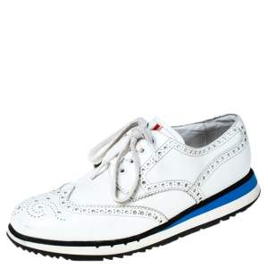 Prada White Brogue Leather Lace Up Derby Sneakers Size 41