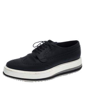 Prada Black Brogue Leather Trainer Lace Up Derby Sneakers Size 42