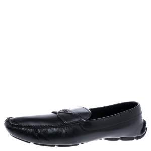 Prada Black Leather Slip On Loafers Size 44