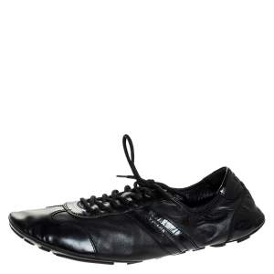 Prada Black Leather and Patent Leather Lace Up Sneakers Size 41