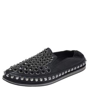 Prada Black Leather Studded Scrunch Loafers Size 41