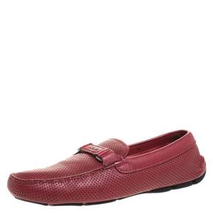 Prada Red Perforated Leather Slip On Loafers Size 43.5