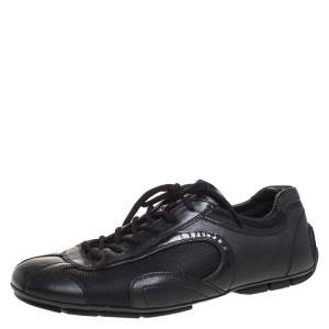 Prada Sport Black Leather And Mesh Lace Up Low Top Sneakers Size 42