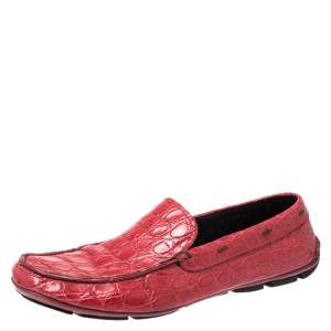 Prada Red Crocodile Leather Slip On Loafers Size 45