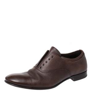 Prada Brown Leather Elastic Slip On Oxfords Size 41.5