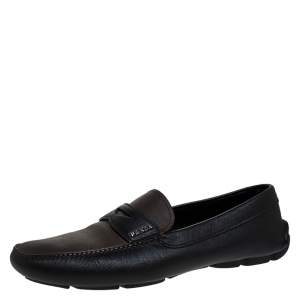 Prada Black/Brown Leather Penny Loafers Size 42