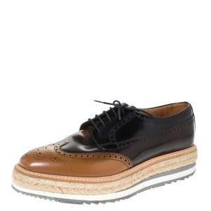 Prada Two Tone Brogue Leather Wingtip Platform Sneakers Size 41