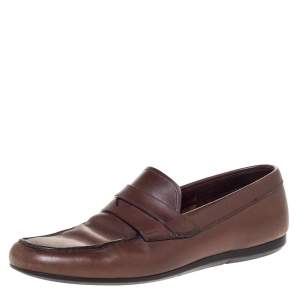 Prada Brown Leather Penny Slip On Loafers Size 42