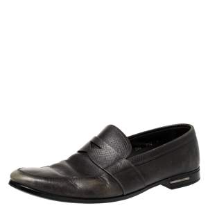 Prada Black Leather Penny Loafers Size 43