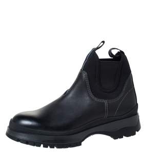 Prada Black Leather and Neoprene Chelsea Ankle Boots Size 41.5