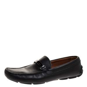 Prada Black Leather Logo Plaque Loafers Size 42