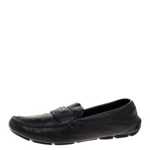 Prada Black Leather Slip On Loafers Size 40.5