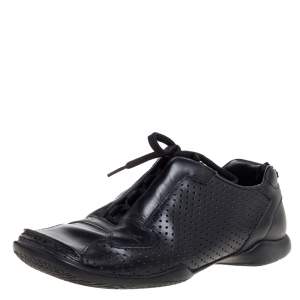 Prada Black Perforated Leather Square Toe Sneakers Size 41
