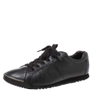 Prada Sports Black Leather Lace Low Top Sneakers Size 42