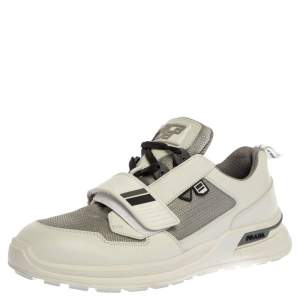 Prada White Leather And Mesh  Mechano Low Top Sneakers Size 44