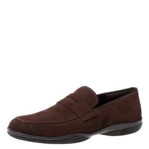 Prada Brown Suede Leather Slip On Loafers Size 40