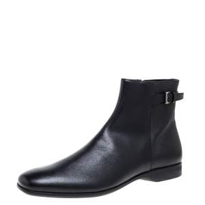 Prada Black Leather Square Toe Boots Size 46