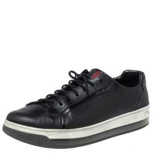 Prada Sports Black Leather Low Top Sneakers Size 43.5