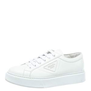Prada White Leather Soft Calf Sneakers Size 43