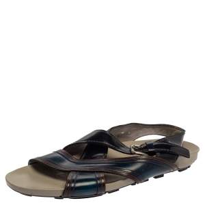 Prada Black/Blue Leather Slingback Slide Sandals Size 43