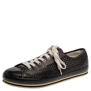 Prada Sport Black Perforated Leather Lace Up Sneakers Size 45