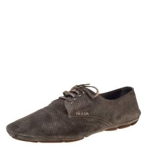 Prada Olive Green Perforated Suede Lace Up Loafer Sneakers Size 43.5