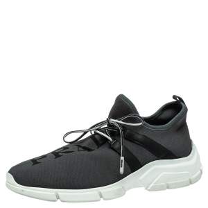 Prada Grey Knit Fabric Logo Low Top Sneakers Size 41