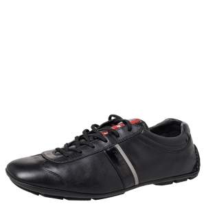 Prada Black Leather Low Top Sneakers Size 45