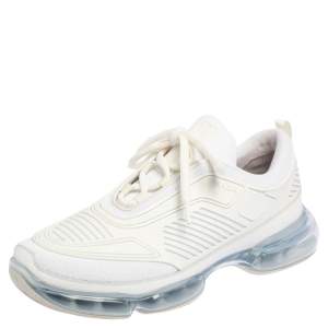 Prada White Knit Fabric And Rubber Cloudbust Air Low Top Sneakers Size 39.5