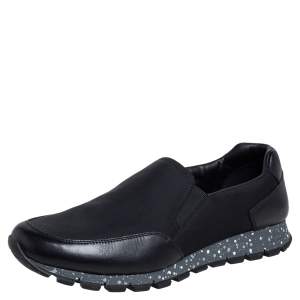 Prada Black Leather and Canvas Slip On Sneakers Size 43