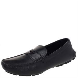 Prada Black Leather Penny Slip On Loafers Size 43