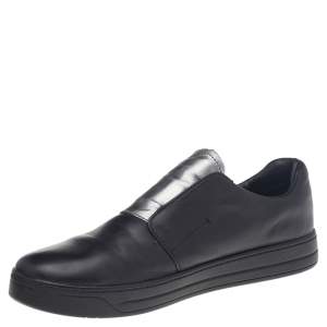 Prada Black/Silver Leather Slip-On Sneakers Size 38