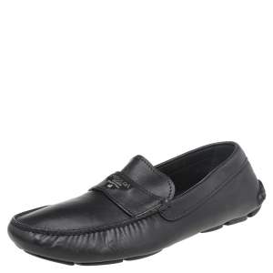 Prada Black Leather Slip On Loafers Size 43