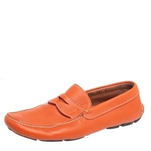 Prada Orange Leather Slip On Loafers Size 42