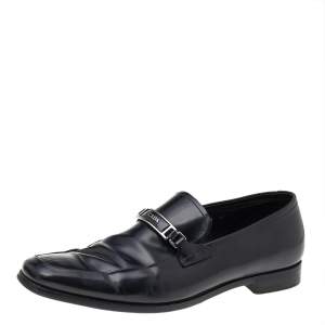 Prada Black Leather Buckle Detail Slip On Loafers Size 41
