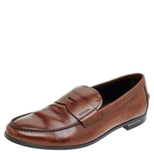 Prada Brown Leather Slip on Loafers Size 42.5