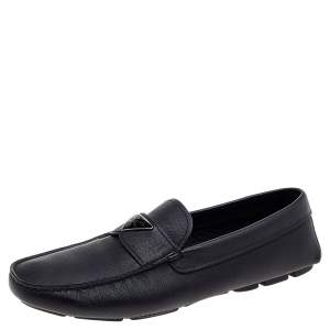 Prada Black Saffiano Leather Driving Loafers Size 43.5