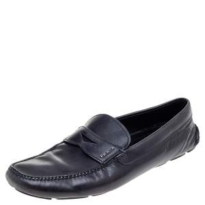 Prada Black Leather Penny Slip On Loafers Size 45