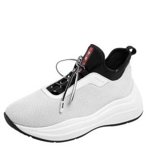 Prada White/Black Knit Fabric Low Top Sneakers Size 39